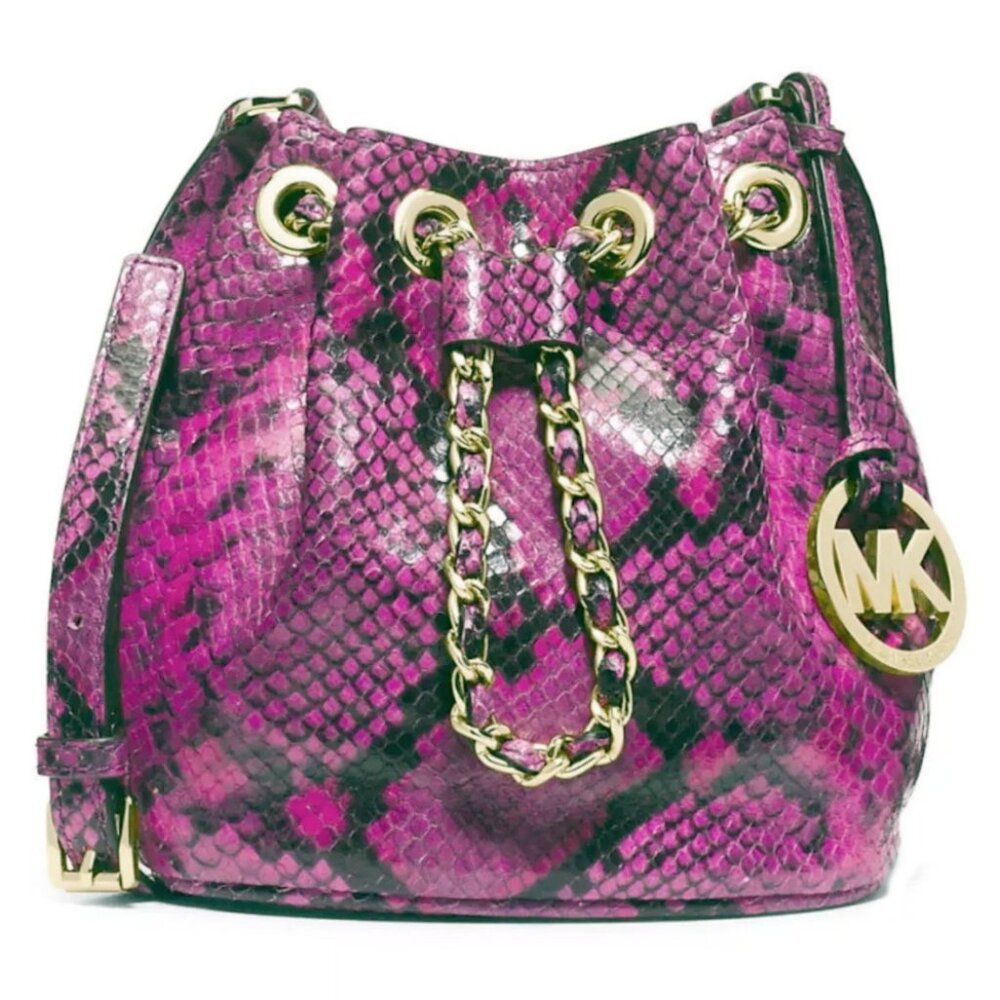 NWOT Michael Kors Mini Frankie Drws Crossbody Bag Embossed Leather Raspberry - Picture 1 of 7